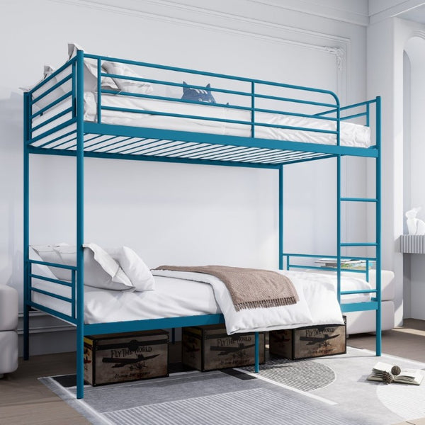 English Elm Bunk Bed Twin Over Iron Frame with Full Guardrail Ladder and Noise Free Design Blue W5635P510151