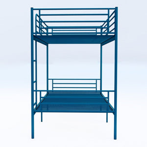 English Elm Bunk Bed Twin Over Iron Frame with Full Guardrail Ladder and Noise Free Design Blue W5635P510151