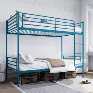 English Elm Bunk Bed Twin Over Iron Frame with Full Guardrail Ladder and Noise Free Design Blue W5635P510151