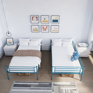 English Elm Bunk Bed Twin Over Iron Frame with Full Guardrail Ladder and Noise Free Design Blue W5635P510151