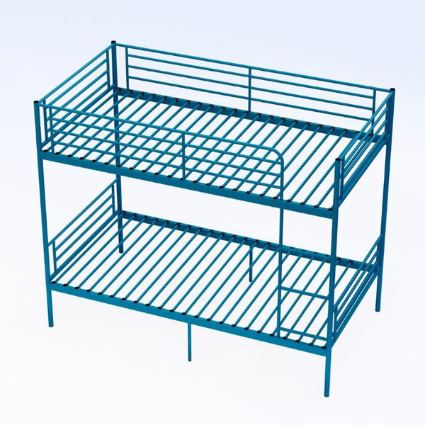 English Elm Bunk Bed Twin Over Iron Frame with Full Guardrail Ladder and Noise Free Design Blue W5635P510151