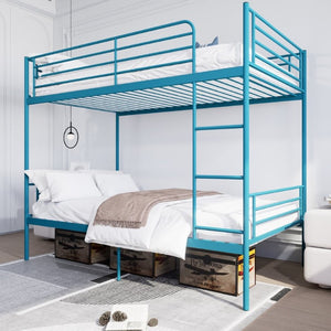 English Elm Bunk Bed Twin Over Iron Frame with Full Guardrail Ladder and Noise Free Design Blue W5635P510151