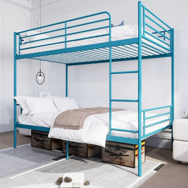 English Elm Bunk Bed Twin Over Iron Frame with Full Guardrail Ladder and Noise Free Design Blue W5635P510151