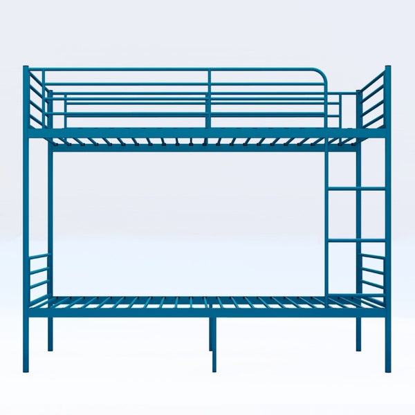 English Elm Bunk Bed Twin Over Iron Frame with Full Guardrail Ladder and Noise Free Design Blue W5635P510151