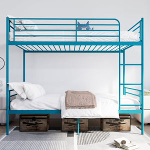 English Elm Bunk Bed Twin Over Iron Frame with Full Guardrail Ladder and Noise Free Design Blue W5635P510151