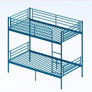 English Elm Bunk Bed Twin Over Iron Frame with Full Guardrail Ladder and Noise Free Design Blue W5635P510151