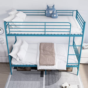 English Elm Bunk Bed Twin Over Iron Frame with Full Guardrail Ladder and Noise Free Design Blue W5635P510151