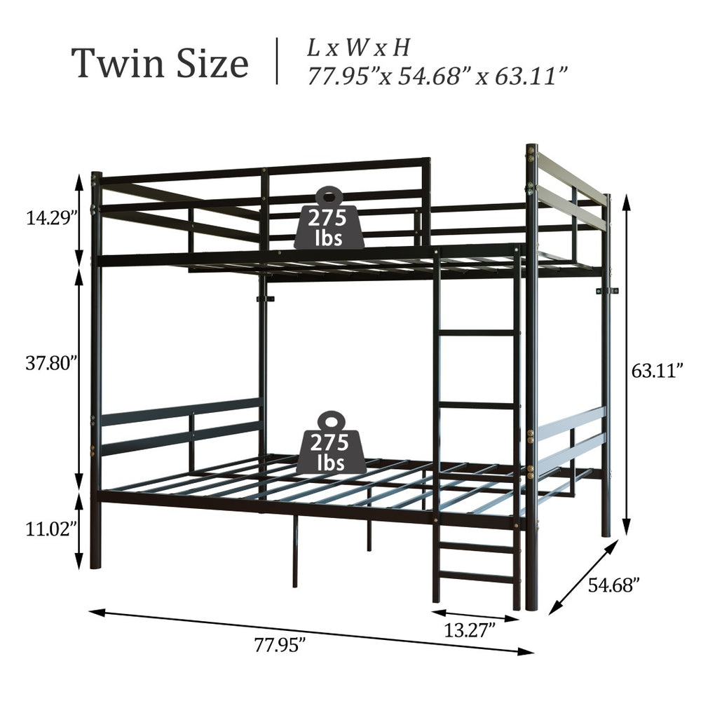 English Elm Home Full Over Metal Bunk Bed Matte Black Frame with Safety Guardrails for Kids W5635P510877