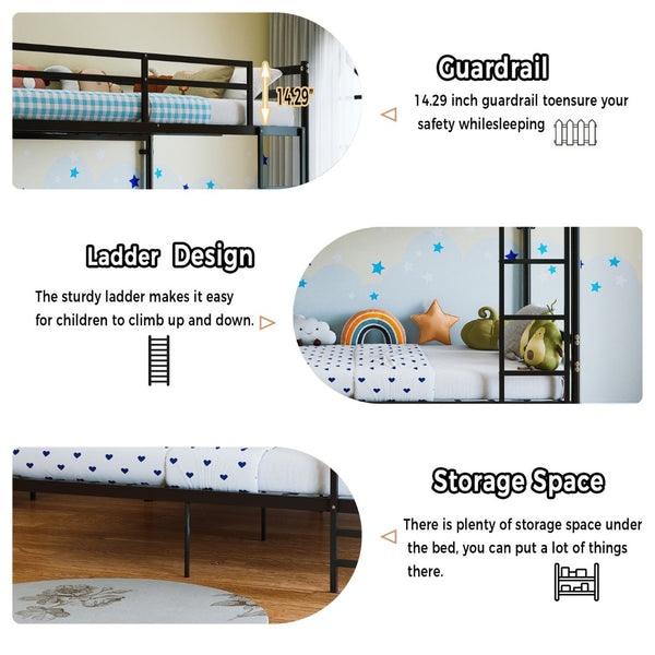 English Elm Home Full Over Metal Bunk Bed Matte Black Frame with Safety Guardrails for Kids W5635P510877