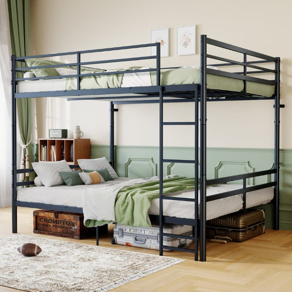 English Elm Queen-Size Heavy Duty Iron Bunk Bed with Full Guardrails and Built-In Storage Black W5635P512317