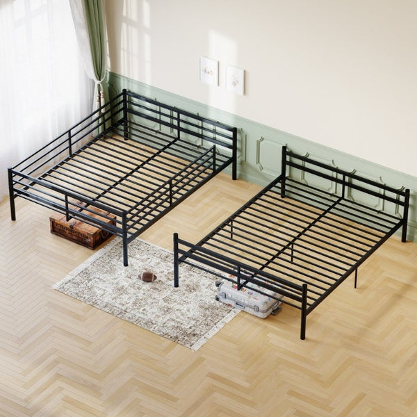 English Elm Queen-Size Heavy Duty Iron Bunk Bed with Full Guardrails and Built-In Storage Black W5635P512317