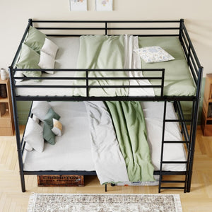 English Elm Queen-Size Heavy Duty Iron Bunk Bed with Full Guardrails and Built-In Storage Black W5635P512317