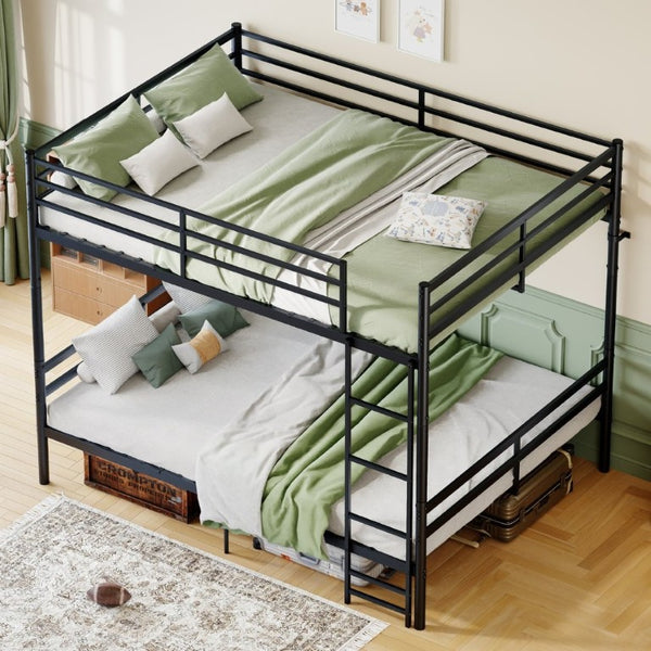 English Elm Queen-Size Heavy Duty Iron Bunk Bed with Full Guardrails and Built-In Storage Black W5635P512317