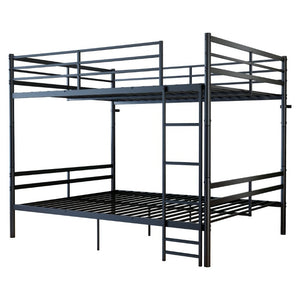 English Elm Queen-Size Heavy Duty Iron Bunk Bed with Full Guardrails and Built-In Storage Black W5635P512317