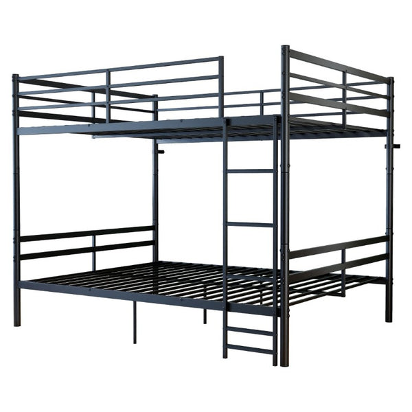 English Elm Queen-Size Heavy Duty Iron Bunk Bed with Full Guardrails and Built-In Storage Black W5635P512317