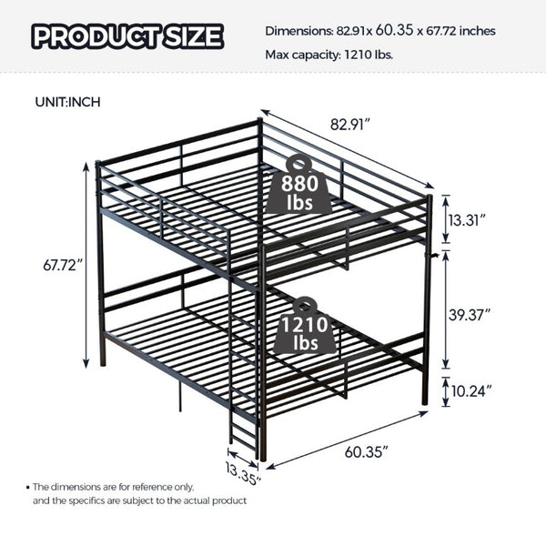 English Elm Queen-Size Heavy Duty Iron Bunk Bed with Full Guardrails and Built-In Storage Black W5635P512317
