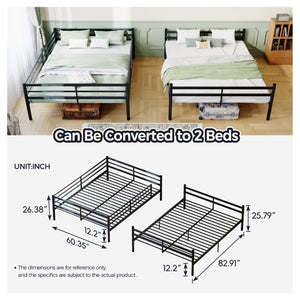 English Elm Queen-Size Heavy Duty Iron Bunk Bed with Full Guardrails and Built-In Storage Black W5635P512317
