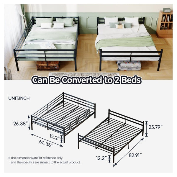English Elm Queen-Size Heavy Duty Iron Bunk Bed with Full Guardrails and Built-In Storage Black W5635P512317