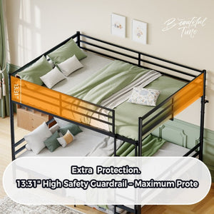 English Elm Queen-Size Heavy Duty Iron Bunk Bed with Full Guardrails and Built-In Storage Black W5635P512317