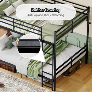 English Elm Queen-Size Heavy Duty Iron Bunk Bed with Full Guardrails and Built-In Storage Black W5635P512317