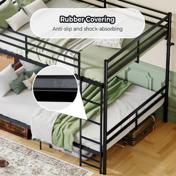 English Elm Queen-Size Heavy Duty Iron Bunk Bed with Full Guardrails and Built-In Storage Black W5635P512317