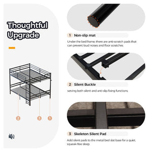 English Elm Queen-Size Heavy Duty Iron Bunk Bed with Full Guardrails and Built-In Storage Black W5635P512317