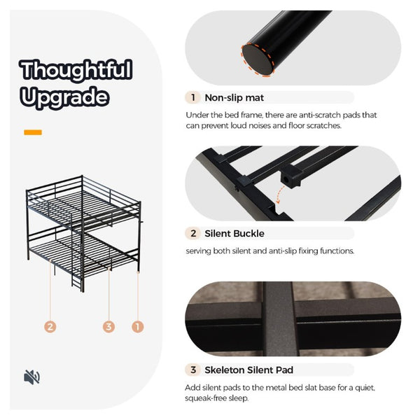 English Elm Queen-Size Heavy Duty Iron Bunk Bed with Full Guardrails and Built-In Storage Black W5635P512317