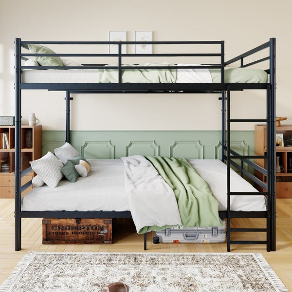 English Elm Queen-Size Heavy Duty Iron Bunk Bed with Full Guardrails and Built-In Storage Black W5635P512317