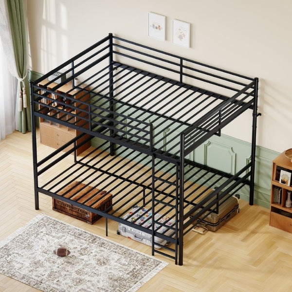 English Elm Queen-Size Heavy Duty Iron Bunk Bed with Full Guardrails and Built-In Storage Black W5635P512317