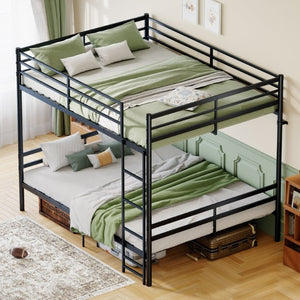 English Elm Queen-Size Heavy Duty Iron Bunk Bed with Full Guardrails and Built-In Storage Black W5635P512317