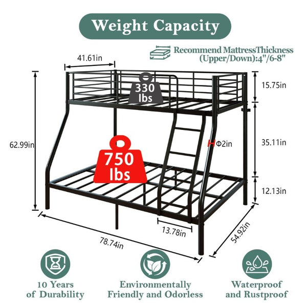 English Elm Metal Twin Over Full Bunk Bed Heavy Duty Steel Frame with Guardrail for Kids and Adults W5635P513013