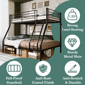 English Elm Metal Twin Over Full Bunk Bed Heavy Duty Steel Frame with Guardrail for Kids and Adults W5635P513013