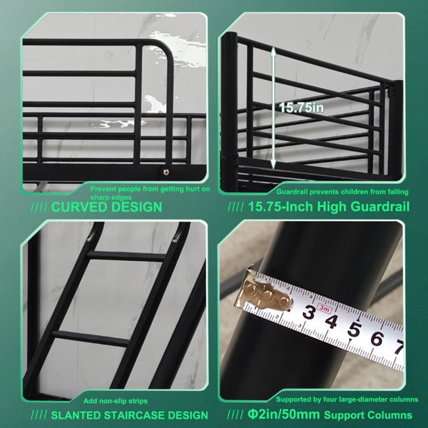 English Elm Metal Twin Over Full Bunk Bed Heavy Duty Steel Frame with Guardrail for Kids and Adults W5635P513013