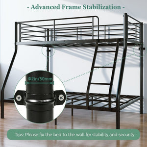 English Elm Metal Twin Over Full Bunk Bed Heavy Duty Steel Frame with Guardrail for Kids and Adults W5635P513013