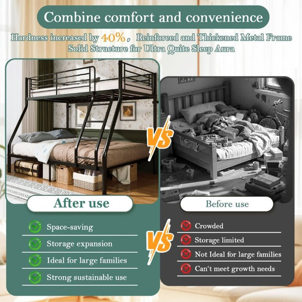 English Elm Metal Twin Over Full Bunk Bed Heavy Duty Steel Frame with Guardrail for Kids and Adults W5635P513013