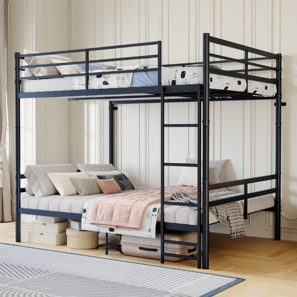 English Elm Metal Full Size Bunk Bed Heavy Duty Iron Frame with Guardrail Ladder and Storage Space W5635P513025
