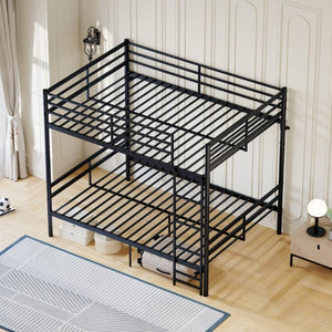English Elm Metal Full Size Bunk Bed Heavy Duty Iron Frame with Guardrail Ladder and Storage Space W5635P513025