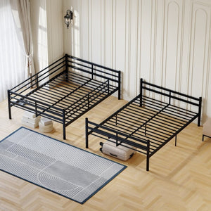 English Elm Metal Full Size Bunk Bed Heavy Duty Iron Frame with Guardrail Ladder and Storage Space W5635P513025