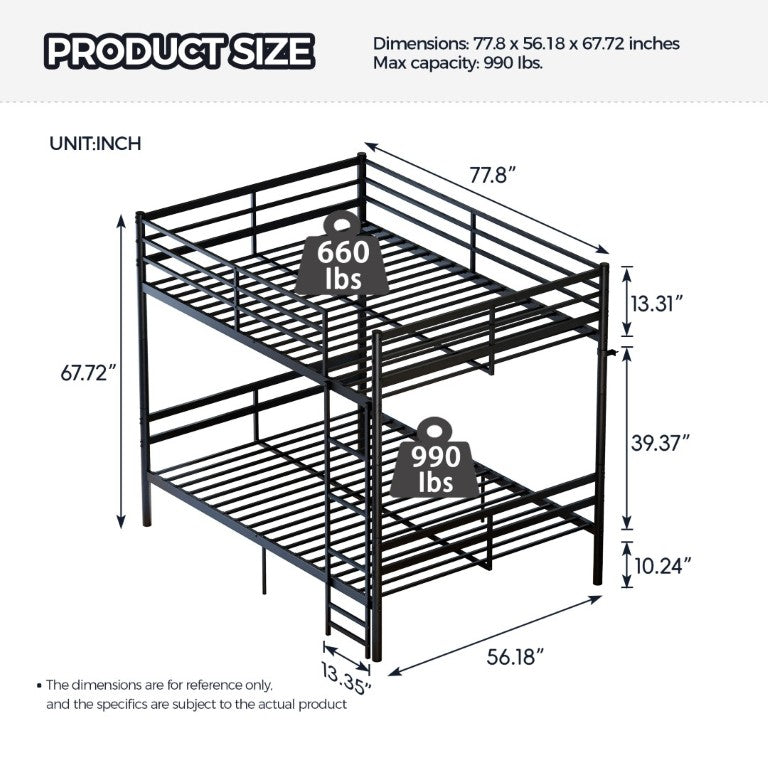 English Elm Metal Full Size Bunk Bed Heavy Duty Iron Frame with Guardrail Ladder and Storage Space W5635P513025