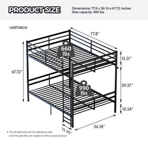 English Elm Metal Full Size Bunk Bed Heavy Duty Iron Frame with Guardrail Ladder and Storage Space W5635P513025