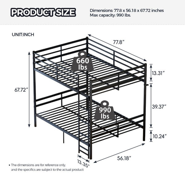 English Elm Metal Full Size Bunk Bed Heavy Duty Iron Frame with Guardrail Ladder and Storage Space W5635P513025