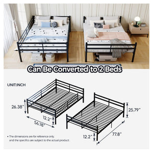 English Elm Metal Full Size Bunk Bed Heavy Duty Iron Frame with Guardrail Ladder and Storage Space W5635P513025