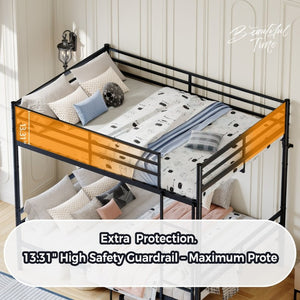 English Elm Metal Full Size Bunk Bed Heavy Duty Iron Frame with Guardrail Ladder and Storage Space W5635P513025
