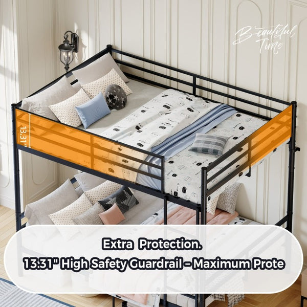 English Elm Metal Full Size Bunk Bed Heavy Duty Iron Frame with Guardrail Ladder and Storage Space W5635P513025