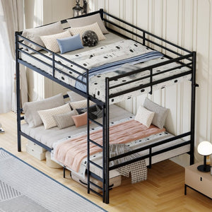 English Elm Metal Full Size Bunk Bed Heavy Duty Iron Frame with Guardrail Ladder and Storage Space W5635P513025