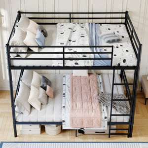 English Elm Metal Full Size Bunk Bed Heavy Duty Iron Frame with Guardrail Ladder and Storage Space W5635P513025