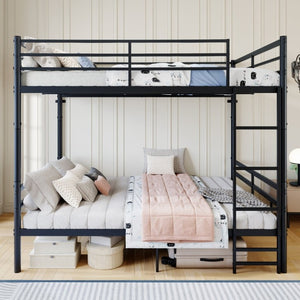 English Elm Metal Full Size Bunk Bed Heavy Duty Iron Frame with Guardrail Ladder and Storage Space W5635P513025