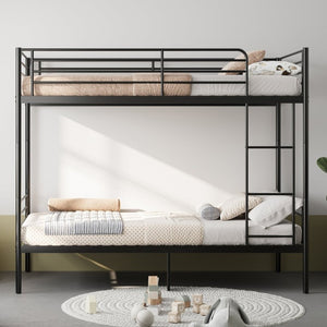 English Elm Bunk Bed Twin Over Iron Frame with Full Guardrail Ladder and Noise Free Design Black W5635P516728