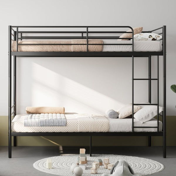 English Elm Bunk Bed Twin Over Iron Frame with Full Guardrail Ladder and Noise Free Design Black W5635P516728