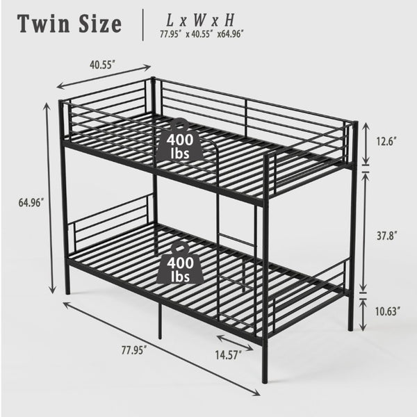 English Elm Bunk Bed Twin Over Iron Frame with Full Guardrail Ladder and Noise Free Design Black W5635P516728